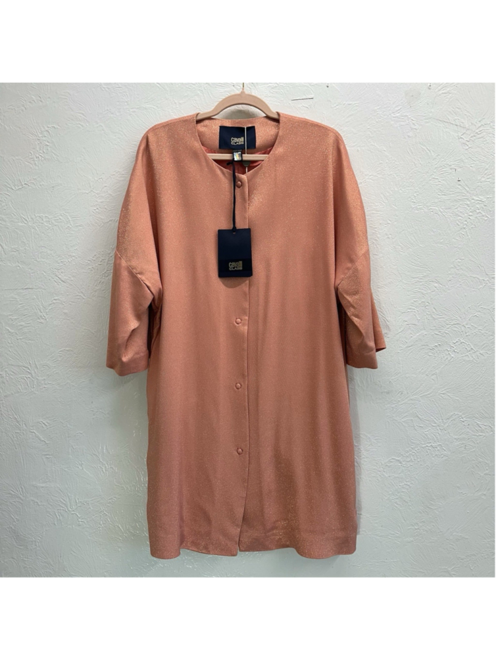 NWT Cavalli Class Coral Shimmer Lurex Duster Coat Jacket Italian 44 US 8 M